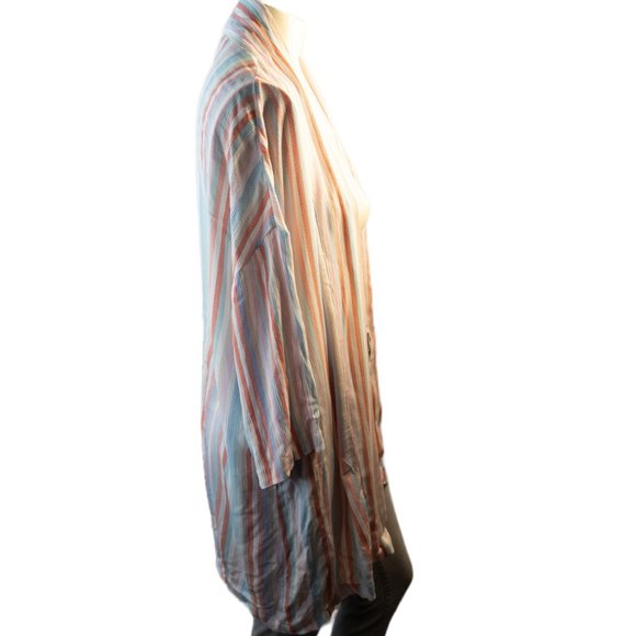 PJ Salvage Womens Size Medium New Robe White Pink Stripe 100% Rayon Open Front - Picture 4 of 9